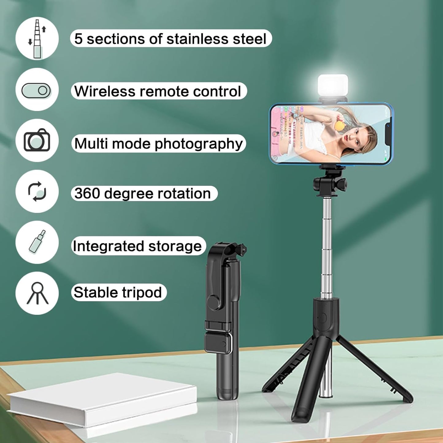 imax Premium 3-in-1 Selfie Stick Tripod with LED Light & Bluetooth Remote ā Adjustable Brightness for Makeup, Vlogging, Selfies & Photo Shoots. ZENG61