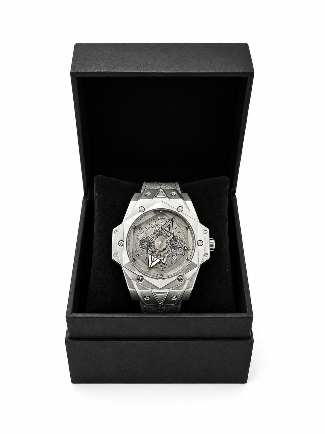 Luxury Skeleton Dial Silver Watch – Premium Stainless Steel Designer Timepiece For Men