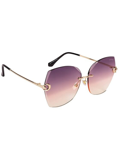 UV Protected Square Women Sunglasses - (Violet Lens | Golden Frame | ZESGW3