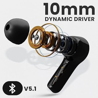 imax premium Wireless Bluetooth Earbuds | Transparent Case, ANC, LED Display, Touch Control, Water Resistant (Black) | ZSNGG11
