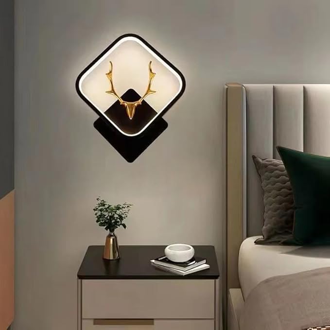 imax Premium Modern LED Deer Wall Light – 3-Color Changing Decorative Bedroom Sconce, Square Frame