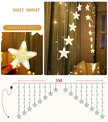 Purple Tree Star Curtain LED String Lights (3m V Shape) – Decorative Fairy Lights for Diwali, Christmas, Weddings, Parties & Home Decor