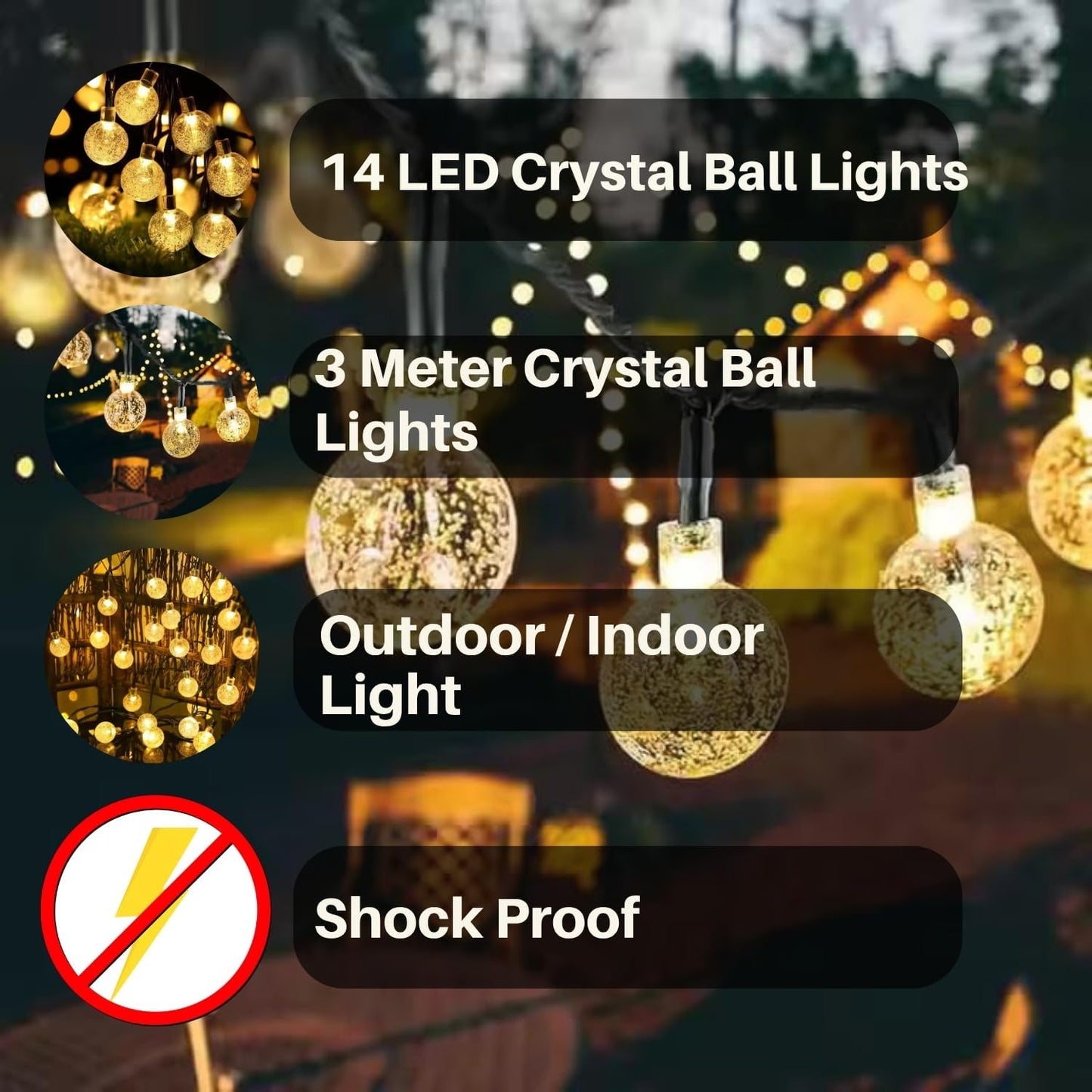 IMAX Festive Diwali & Christmas Decor – LED Lights & Home Decoration Essentials | Crystal Ball String Lights – 14 LED, 3M Warm White Waterproof Fairy Lights for Home & Party Decor