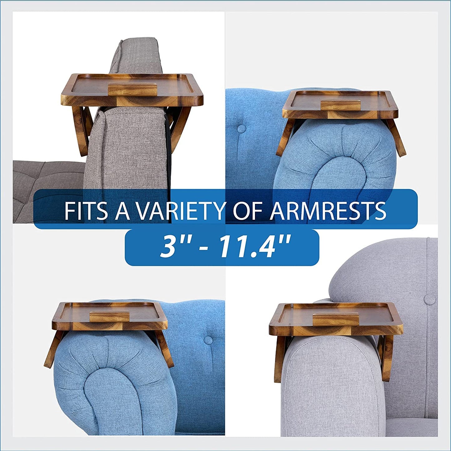 imax premium Trays Stable Sofa Tray, Stylish,  Solid, Flexible Sofa Arm Rest Tray, Premium Acacia Wood Material, Foldable , Eco Friendly, Anti Slip and Comfortable with 360 Degree Mobile Holder