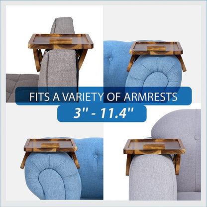 imax premium Trays Stable Sofa Tray, Stylish,  Solid, Flexible Sofa Arm Rest Tray, Premium Acacia Wood Material, Foldable , Eco Friendly, Anti Slip and Comfortable with 360 Degree Mobile Holder