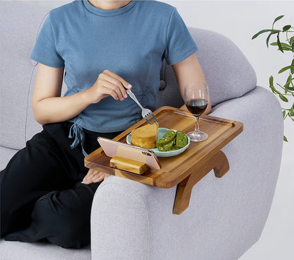 imax premium Trays Stable Sofa Tray, Stylish,  Solid, Flexible Sofa Arm Rest Tray, Premium Acacia Wood Material, Foldable , Eco Friendly, Anti Slip and Comfortable with 360 Degree Mobile Holder
