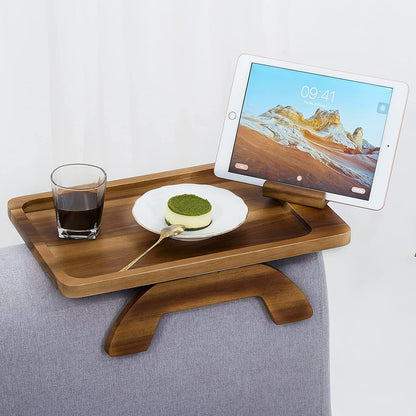 imax premium Trays Stable Sofa Tray, Stylish,  Solid, Flexible Sofa Arm Rest Tray, Premium Acacia Wood Material, Foldable , Eco Friendly, Anti Slip and Comfortable with 360 Degree Mobile Holder