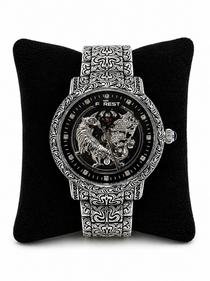 Luxury Skeleton Dial Silver Watch For Men – Engraved Stainless Steel Strap, Designer Watch For Man