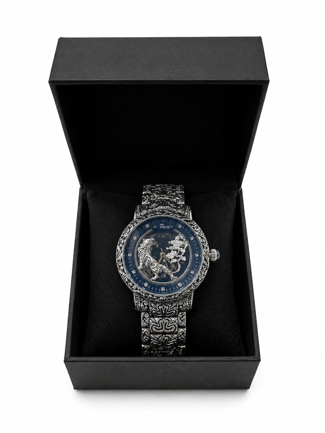 Luxury Skeleton Dial Silver Watch For Men – Engraved Stainless Steel Strap, Designer Watch For Man