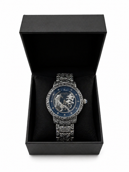 Luxury Skeleton Dial Silver Watch For Men – Engraved Stainless Steel Strap, Designer Watch For Man