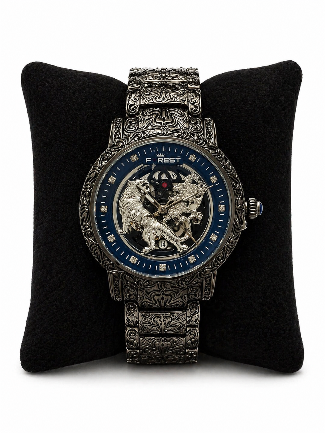 Luxury Skeleton Watch For Men – Engraved Stainless Steel Strap, Tiger & Dragon Dial Design, Premium Mechanical Wrist Watch