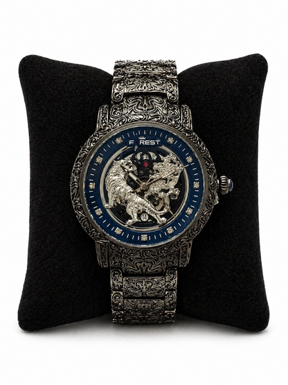 Luxury Skeleton Watch For Men – Engraved Stainless Steel Strap, Tiger & Dragon Dial Design, Premium Mechanical Wrist Watch