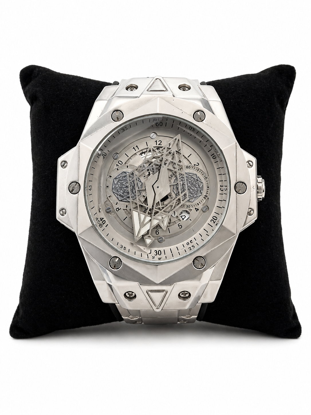 Luxury Skeleton Dial Silver Watch – Premium Stainless Steel Designer Timepiece For Men