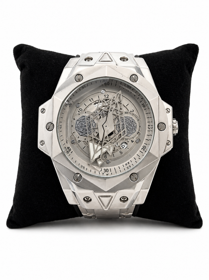 Luxury Skeleton Dial Silver Watch – Premium Stainless Steel Designer Timepiece For Men