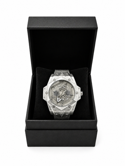 Luxury Skeleton Dial Silver Watch – Premium Stainless Steel Designer Timepiece For Men