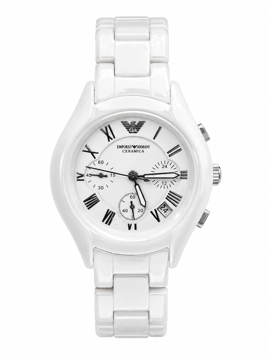 Premium White Ceramic Chronograph Watch For Men & Women – Elegant Roman Dial, Luxury Design Wristwatch