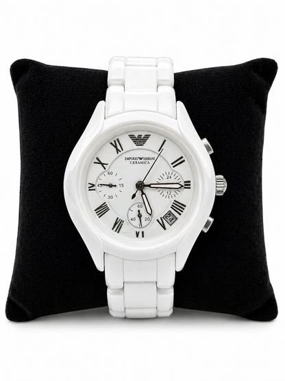 Premium White Ceramic Chronograph Watch For Men & Women – Elegant Roman Dial, Luxury Design Wristwatch