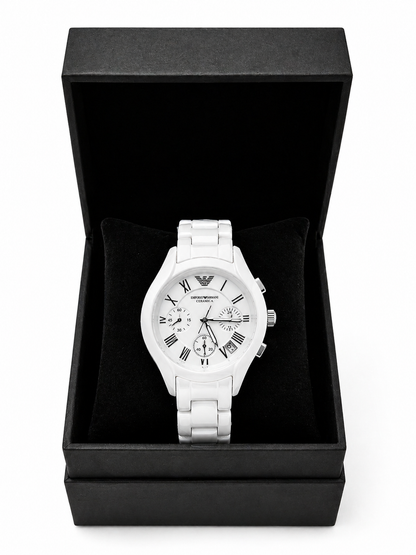 Premium White Ceramic Chronograph Watch For Men & Women – Elegant Roman Dial, Luxury Design Wristwatch