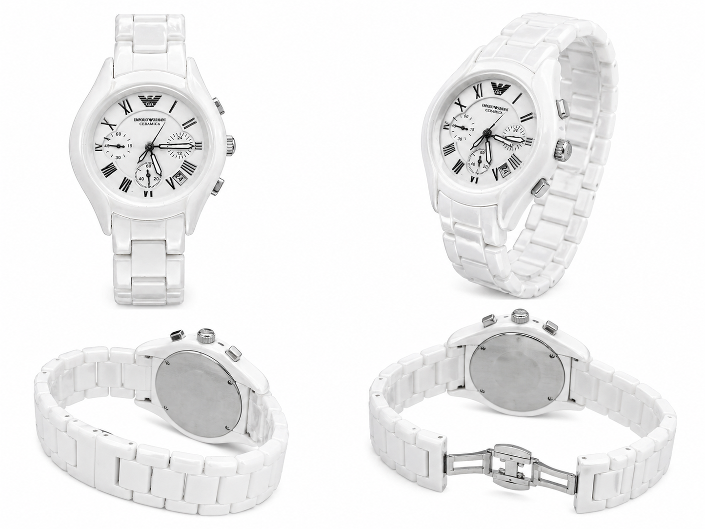 Premium White Ceramic Chronograph Watch For Men & Women – Elegant Roman Dial, Luxury Design Wristwatch