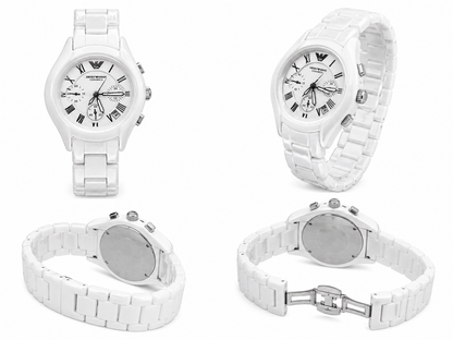 Premium White Ceramic Chronograph Watch For Men & Women – Elegant Roman Dial, Luxury Design Wristwatch