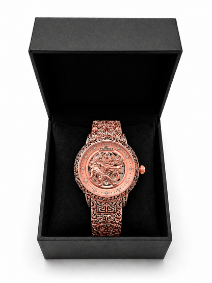 Luxury Skeleton Dial Metal Strap Watch For Men – Premium Engraved Design, Automatic Style, Diamond Markers, Designer Analog Wrist Watch