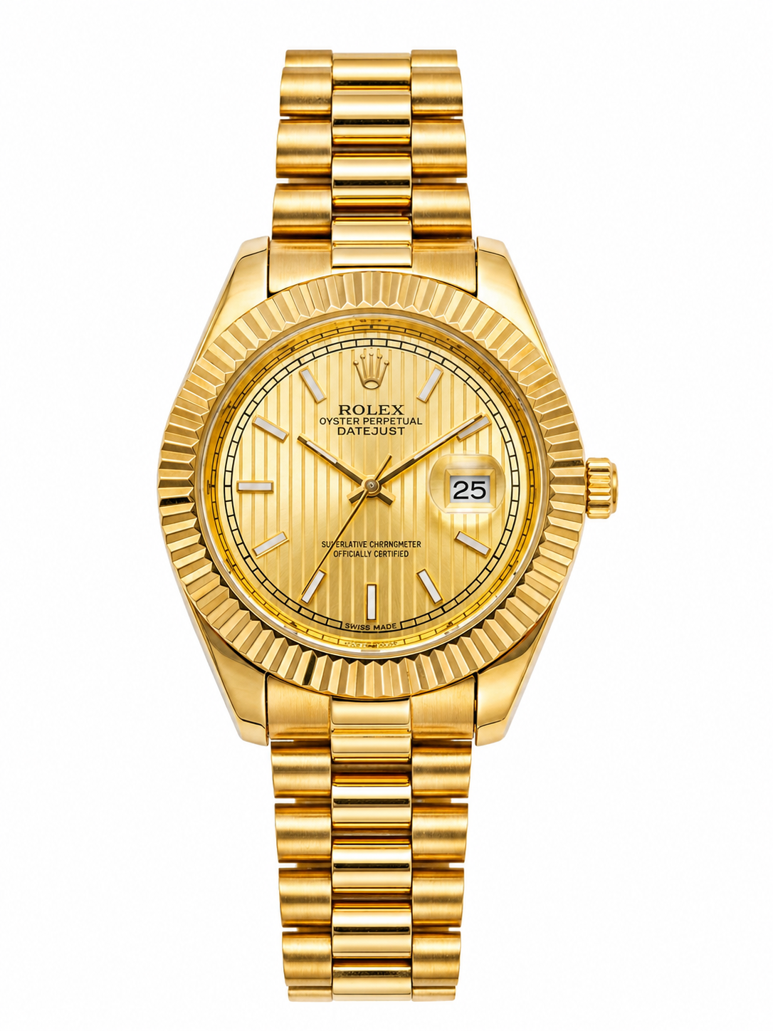 Premium Gold-Tone Luxury Watch With Date Display | Elegant Stainless Steel Designer Timepiece