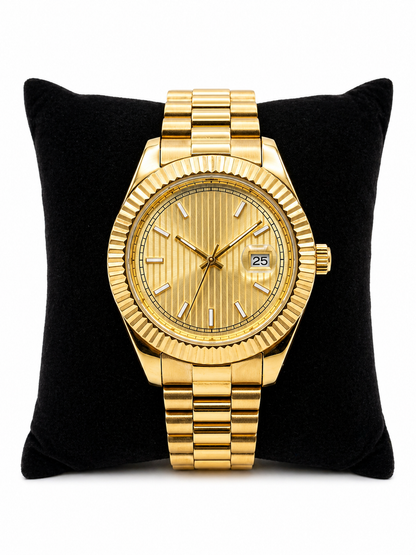 Premium Gold-Tone Luxury Watch With Date Display | Elegant Stainless Steel Designer Timepiece