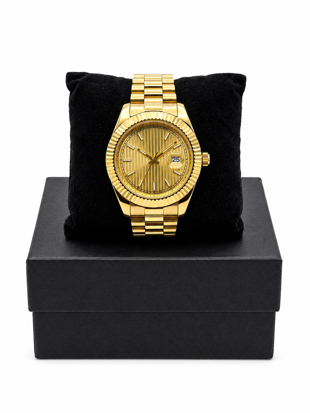 Premium Gold-Tone Luxury Watch With Date Display | Elegant Stainless Steel Designer Timepiece