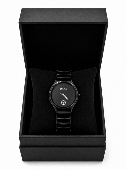 Luxury Black Ceramic Watch With Gift Box – Minimalist Designer Timepiece For Men & Women