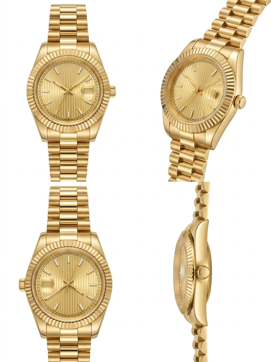 Premium Gold-Tone Luxury Watch With Date Display | Elegant Stainless Steel Designer Timepiece