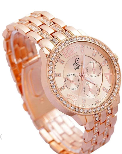 Peach Diamond Studded Analogue Watch For Women & Girls Analog Watch NR 2342 ROSEGOLD