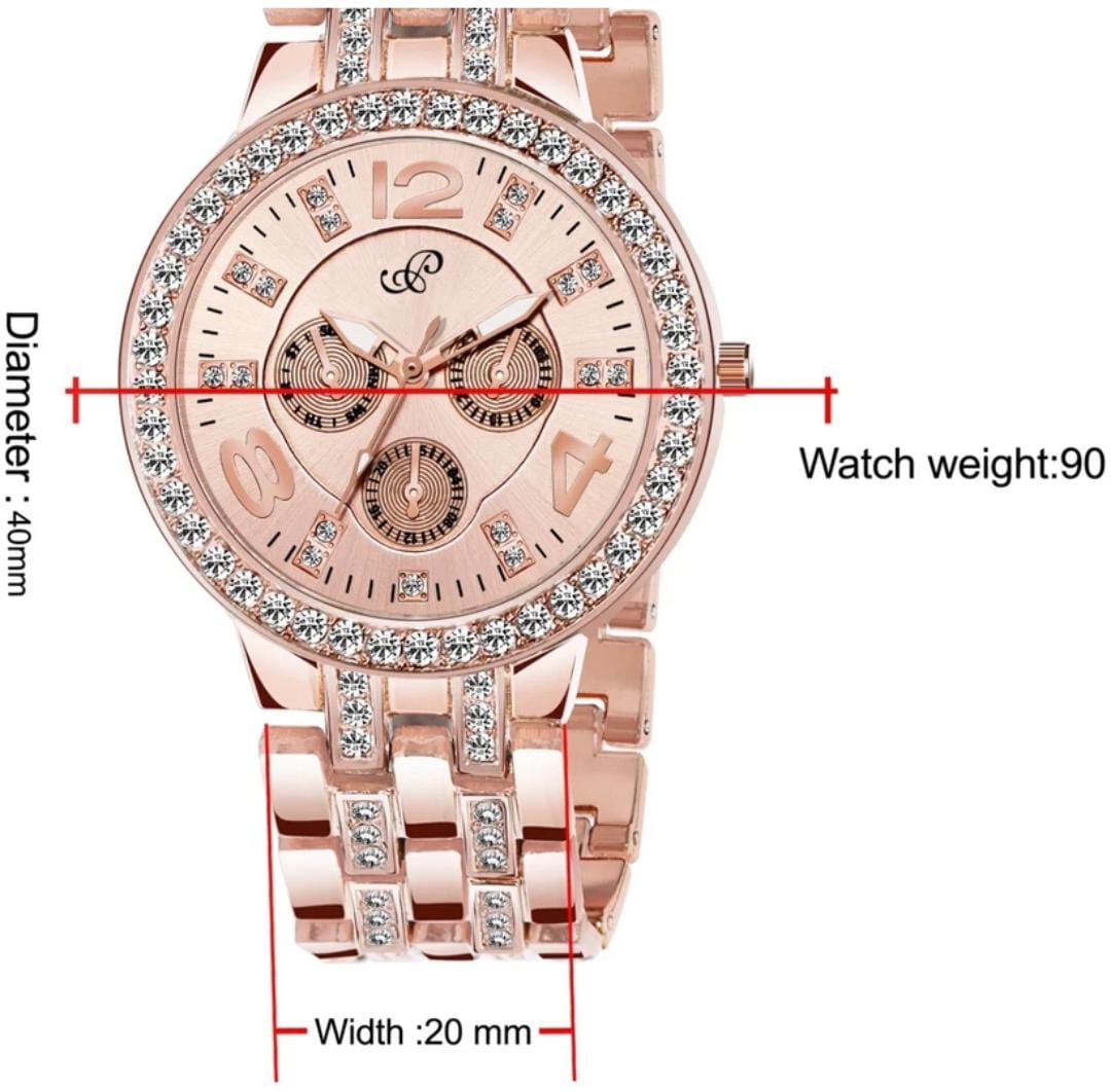 Peach Diamond Studded Analogue Watch For Women & Girls Analog Watch NR 2342 ROSEGOLD