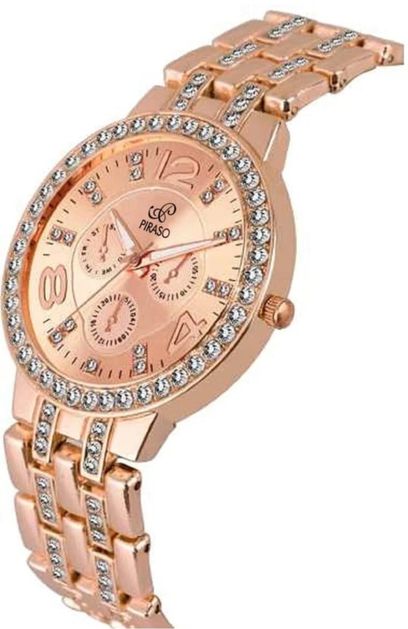 Peach Diamond Studded Analogue Watch For Women & Girls Analog Watch NR 2342 ROSEGOLD