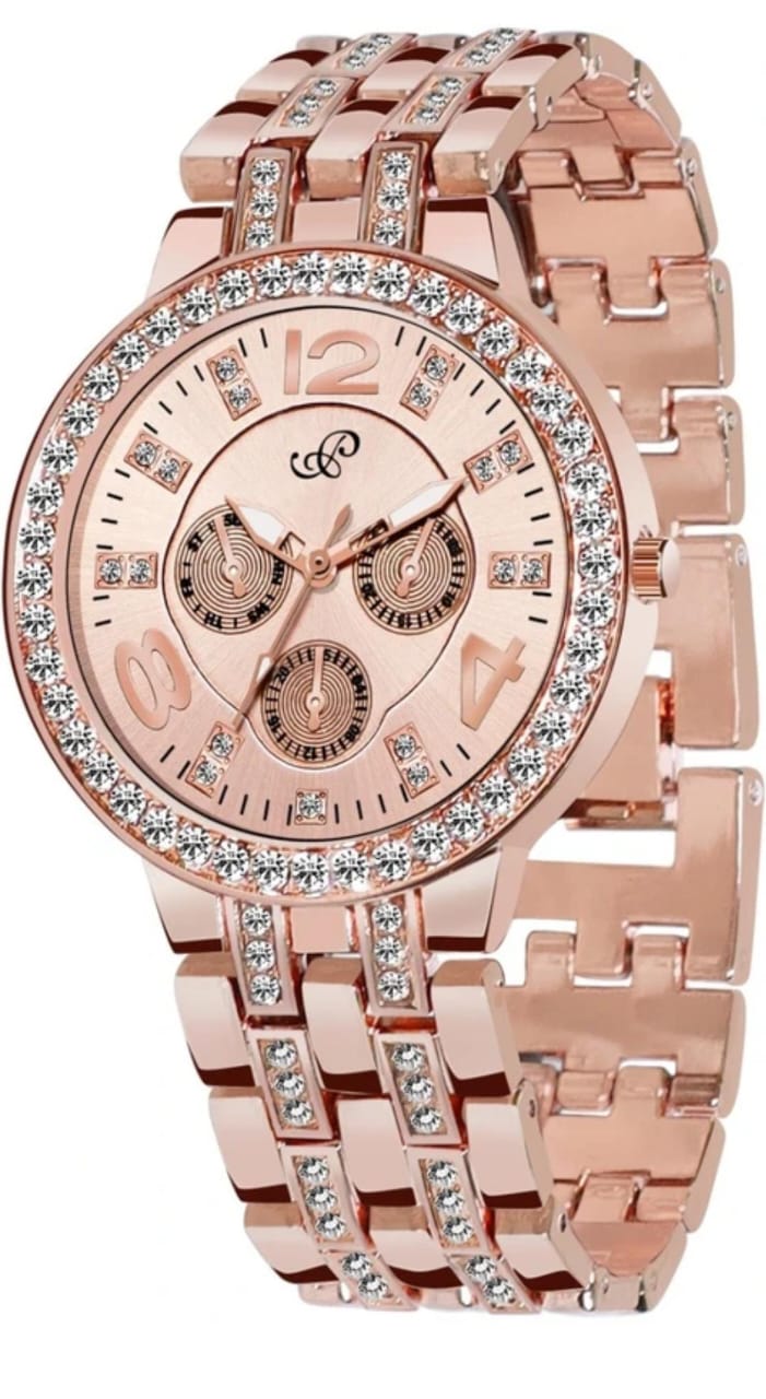 Peach Diamond Studded Analogue Watch For Women & Girls Analog Watch NR 2342 ROSEGOLD
